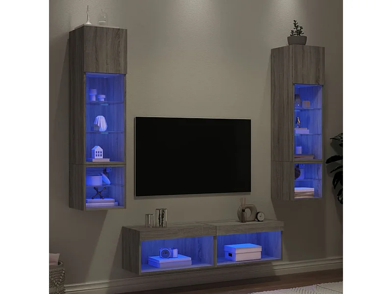 Unités murales TV avec LED 6 pcs gris sonoma bois d'ingénierie