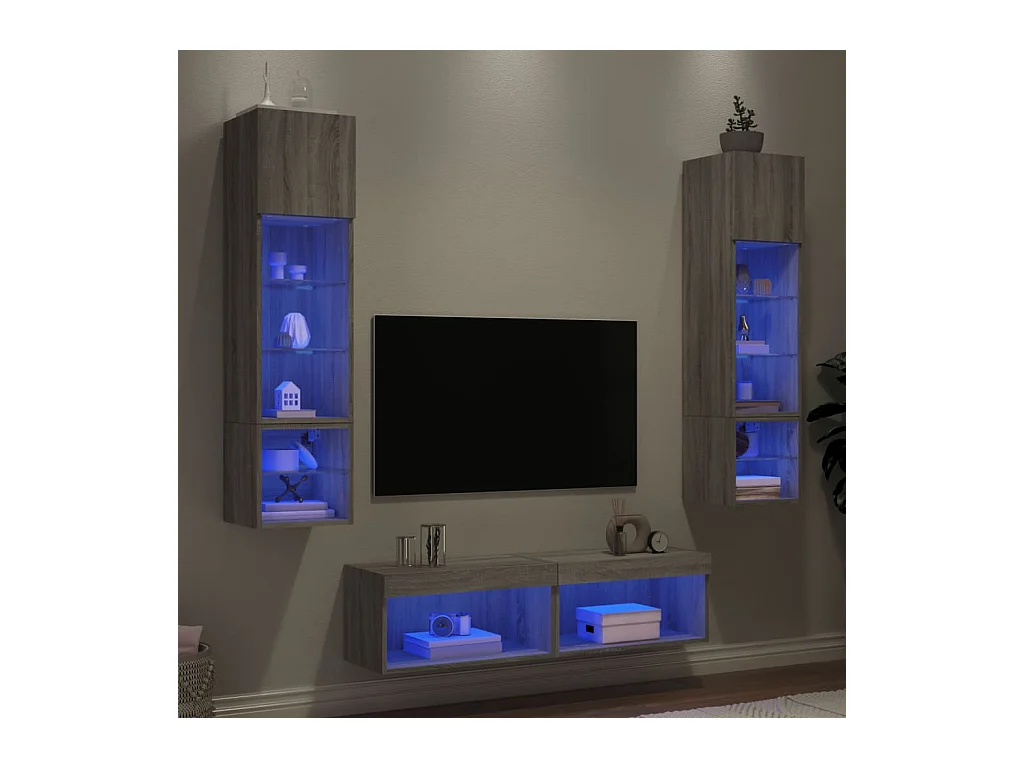 Unités murales TV avec LED 6 pcs gris sonoma bois d'ingénierie