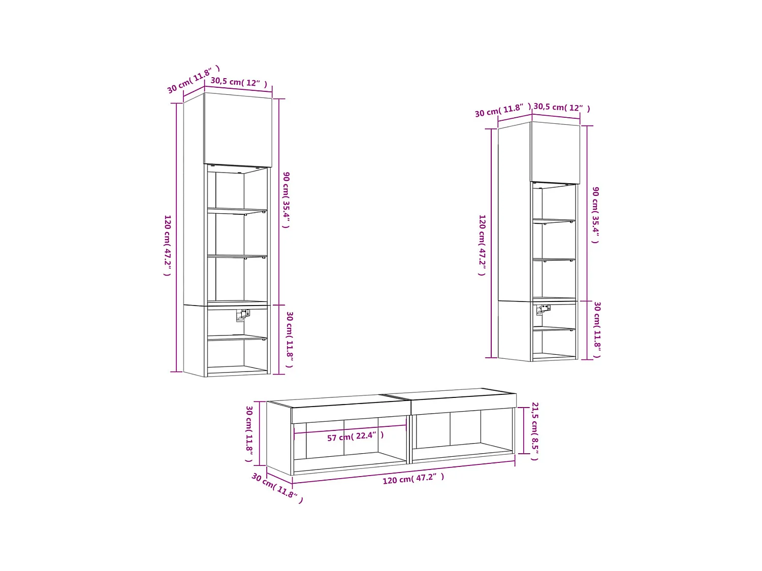 Unités murales TV avec LED 6 pcs gris sonoma bois d'ingénierie