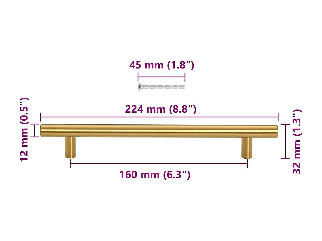Poignées d'armoire 10 pcs doré 160 mm acier inoxydable