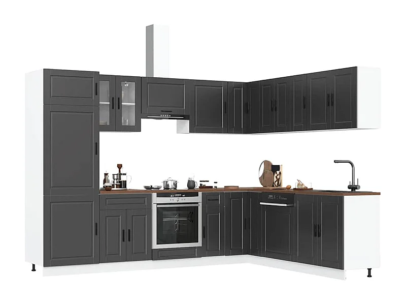 14-delige Keukenkastenset Porto bewerkt hout zwart