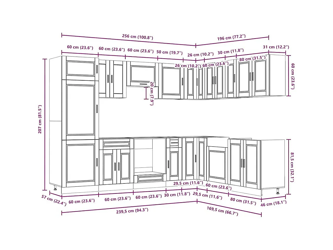 Ensemble d'armoires de cuisine 14 pcs Porto bois d'ingénierie