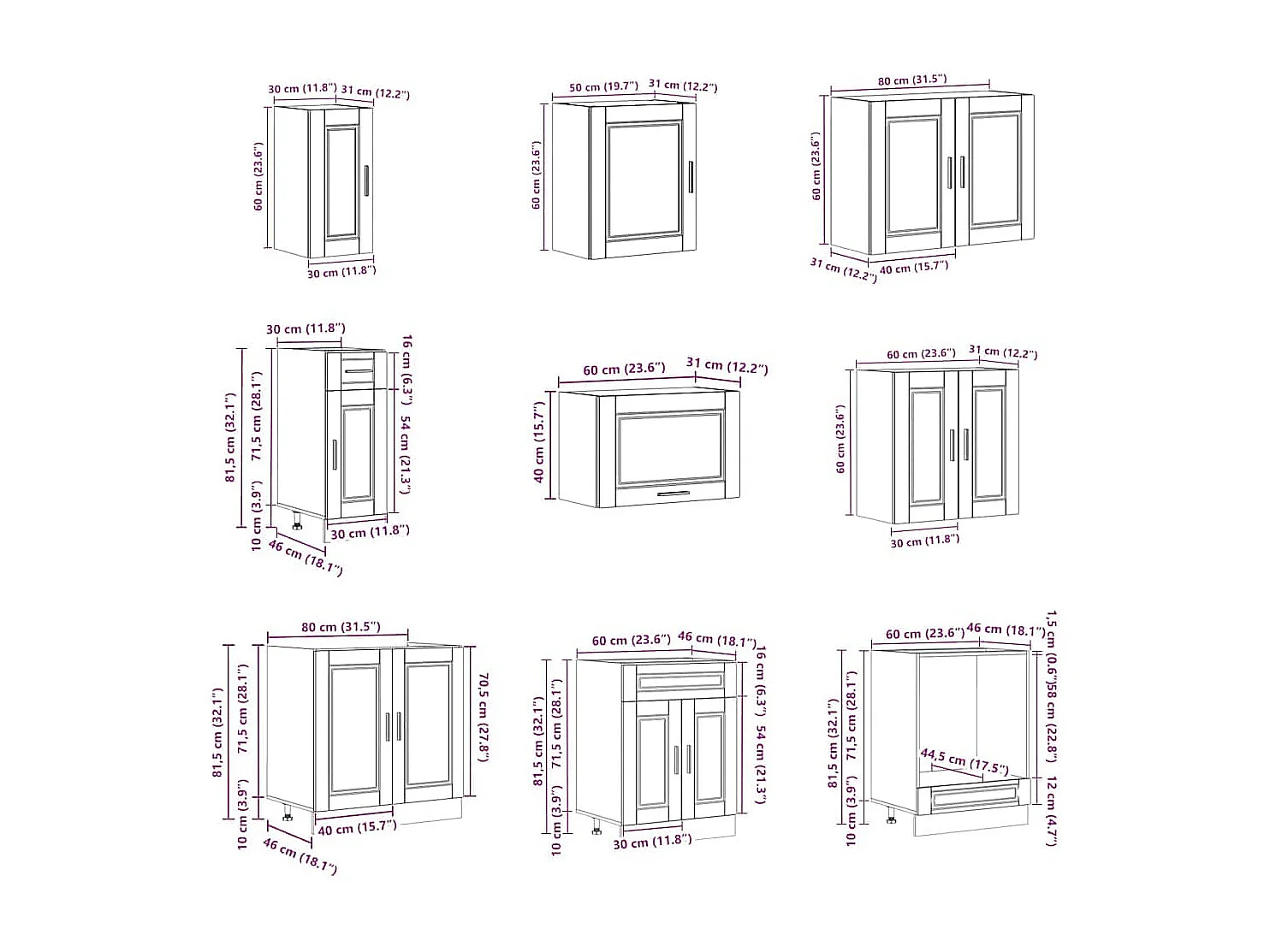 Ensemble d'armoires de cuisine 14 pcs Porto bois d'ingénierie