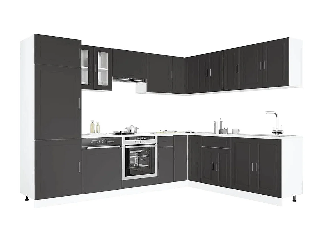 Mueble de cocina Porto negra 14 piezas madera contrachapada