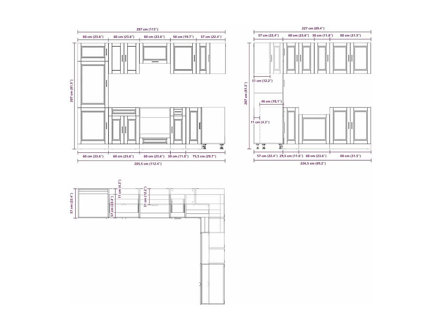 Mueble de cocina Porto negra 14 piezas madera contrachapada