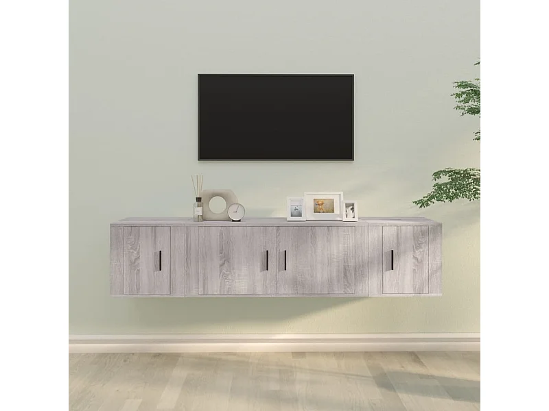 Set Mobili Porta TV 3 pz Grigio Sonoma in Legno Multistrato
