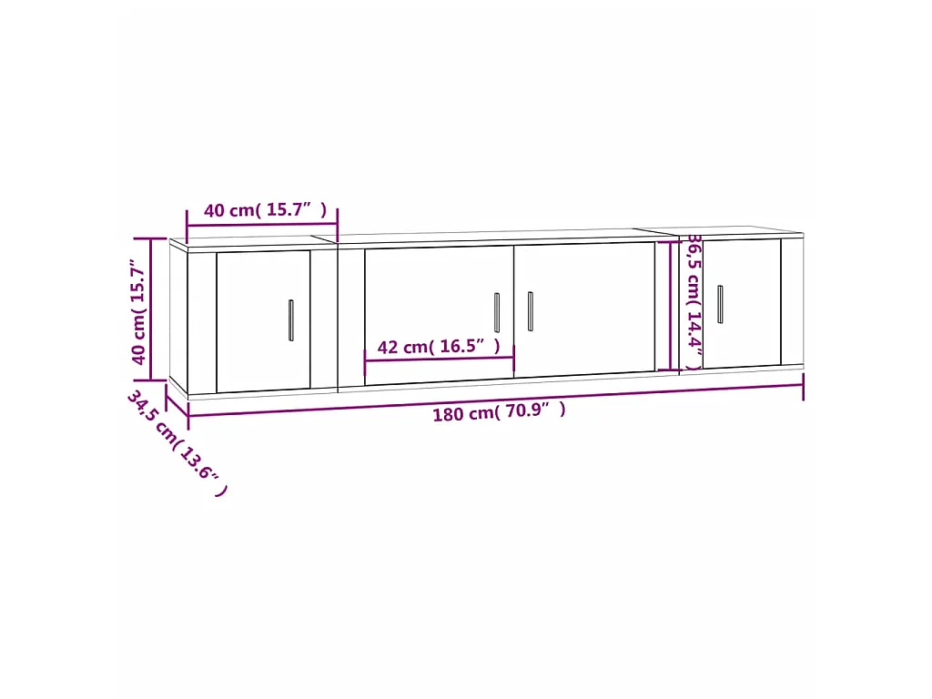 3-tlg. TV-Schrank-Set Grau Sonoma Holzwerkstoff