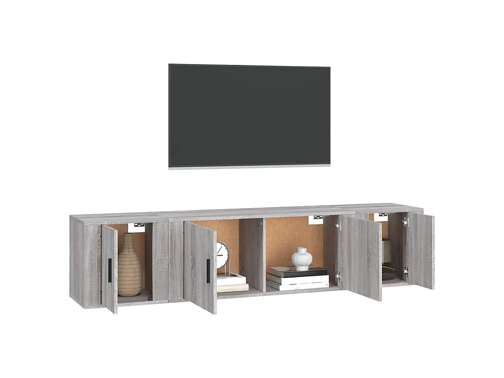 Conjunto móveis de TV 3 pcs madeira processada sonoma cinza