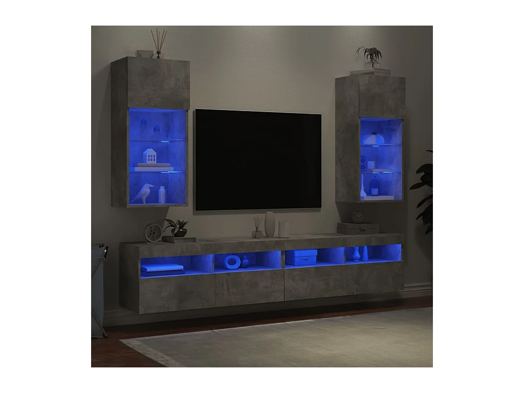Móveis de TV com luzes LED 2 pcs 40,5x30x90 cm cinzento cimento