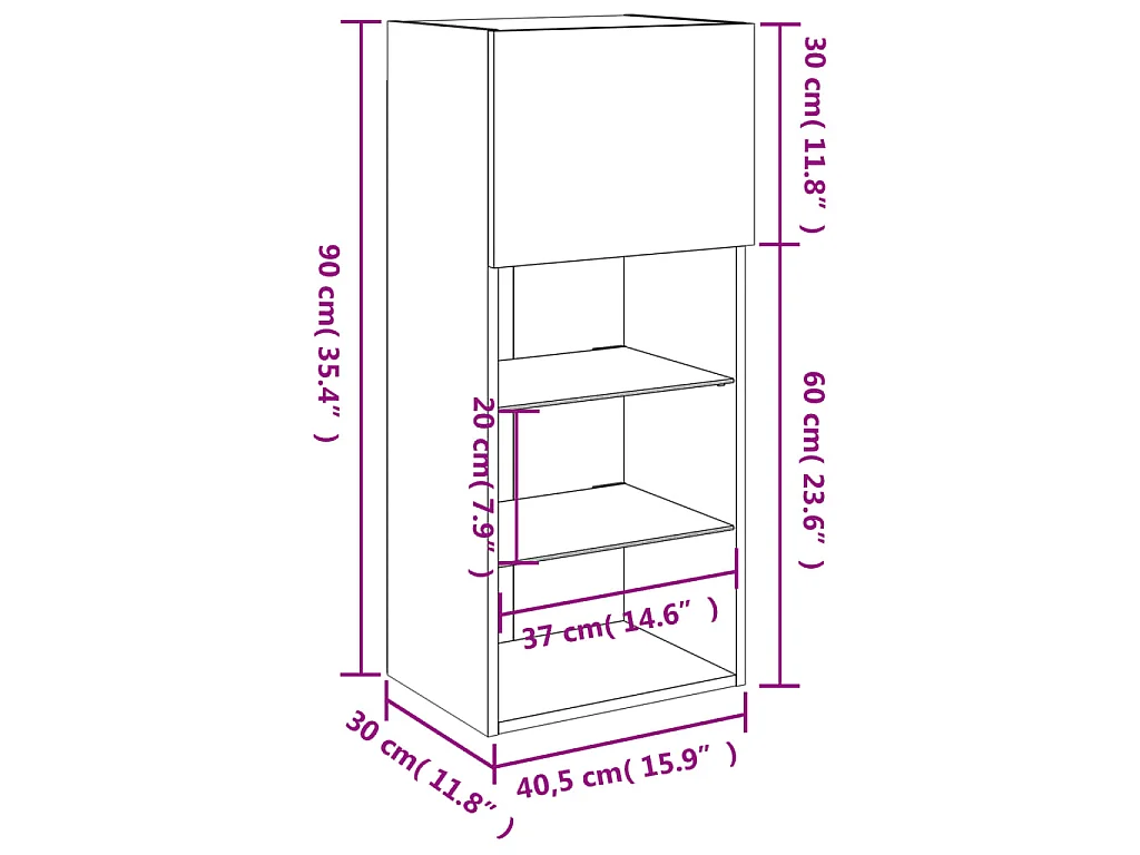 Meubles TV avec lumières LED 2 pcs gris béton 40,5x30x90 cm