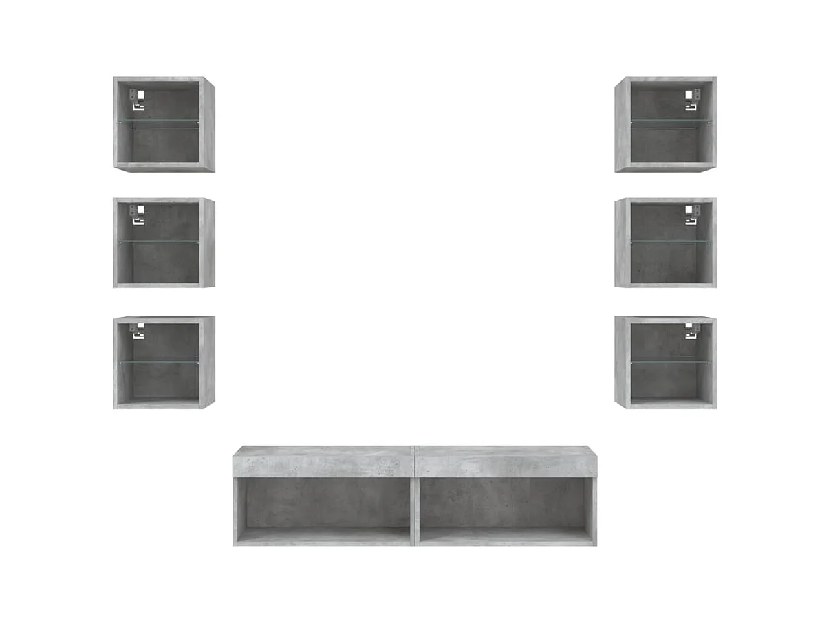 Unités murales TV avec LED 8 pcs gris béton bois d'ingénierie