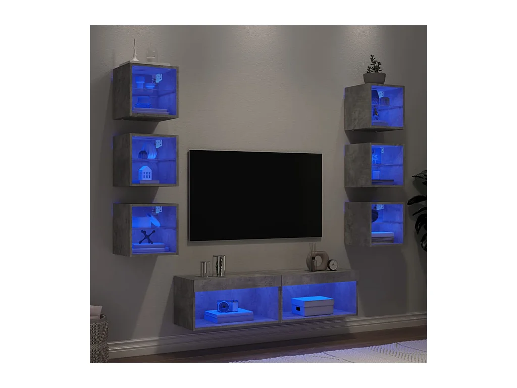Unités murales TV avec LED 8 pcs gris béton bois d'ingénierie