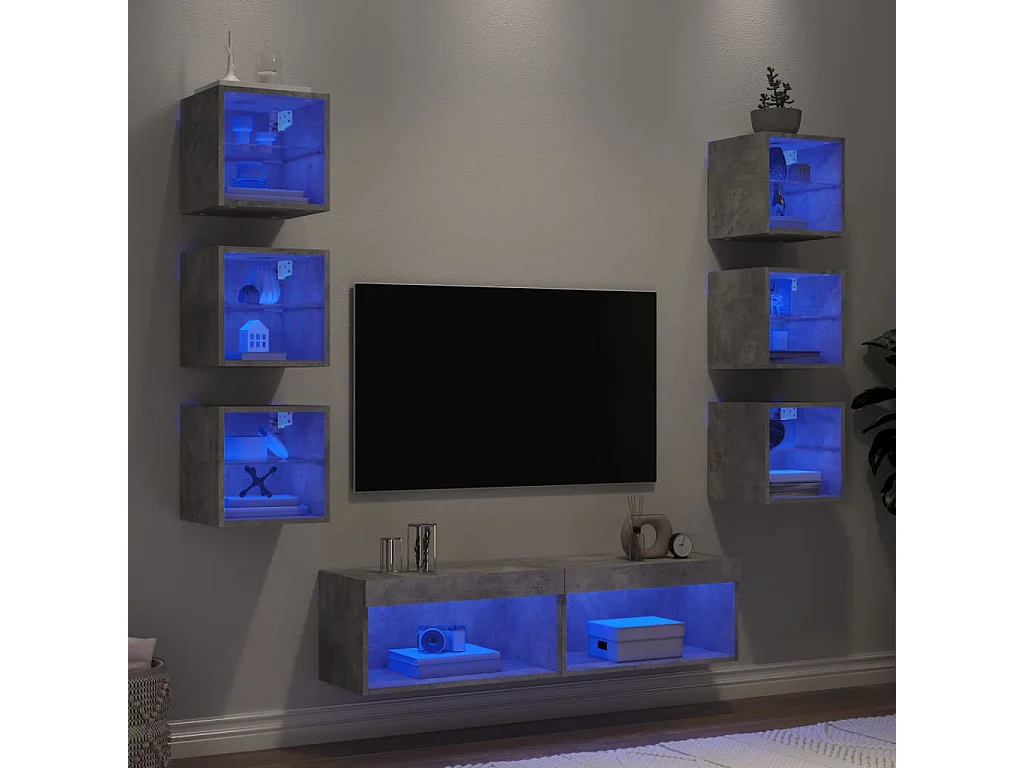 Muebles TV pared con LED 8 pzas madera ingeniería gris hormigón