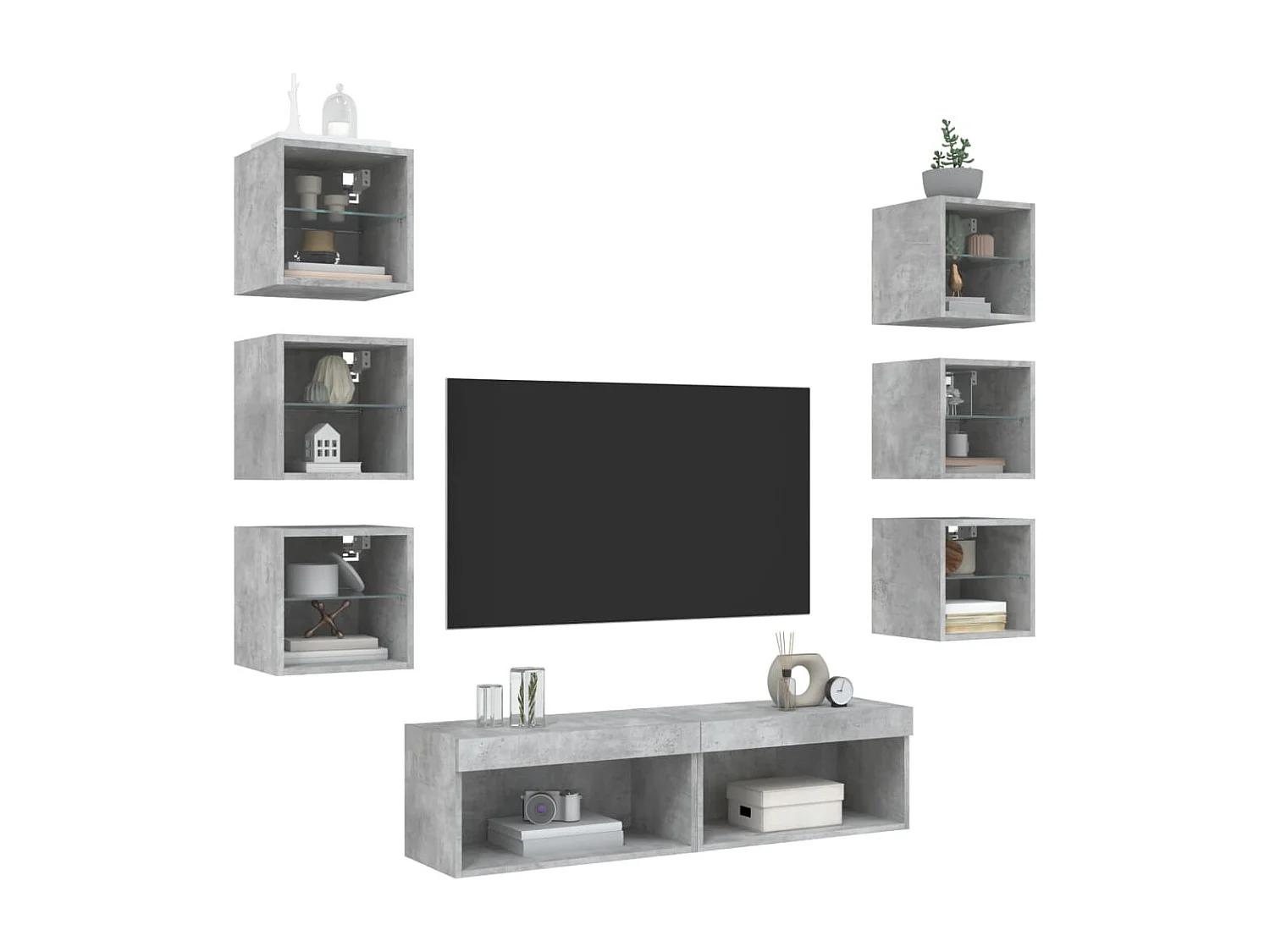 Muebles TV pared con LED 8 pzas madera ingeniería gris hormigón