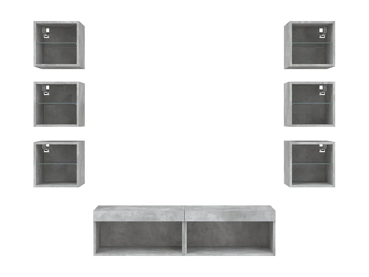Muebles TV pared con LED 8 pzas madera ingeniería gris hormigón