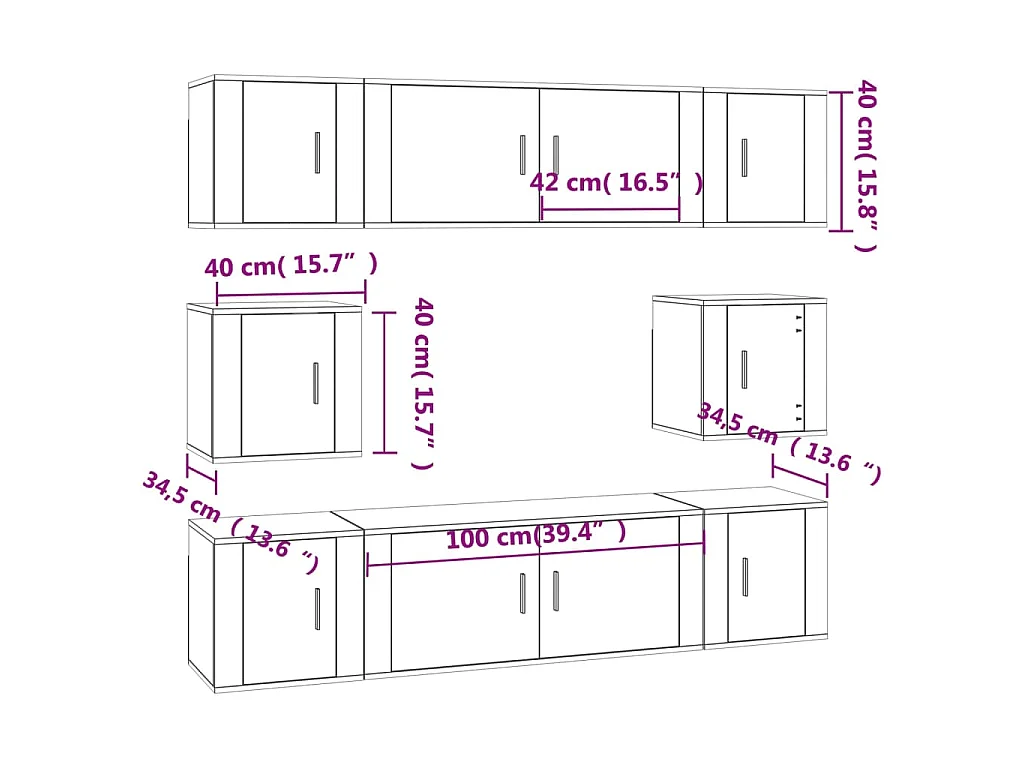 8-tlg. TV-Schrank-Set Räuchereiche Holzwerkstoff