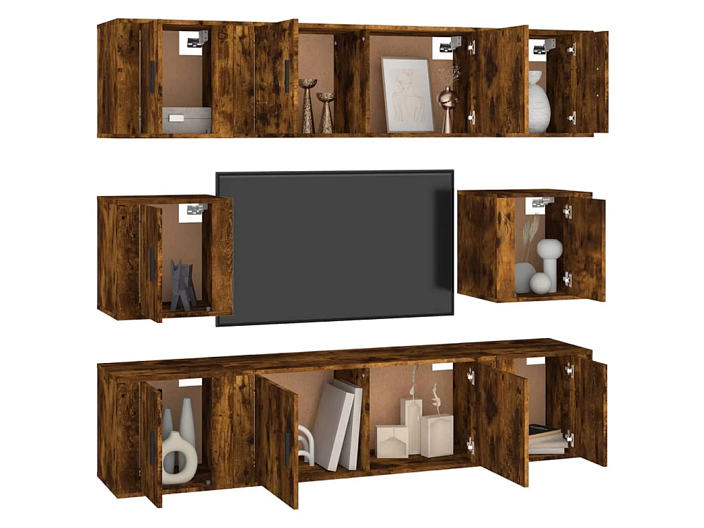 Set Mobili Porta TV 8 pz Rovere Fumo in Legno Multistrato