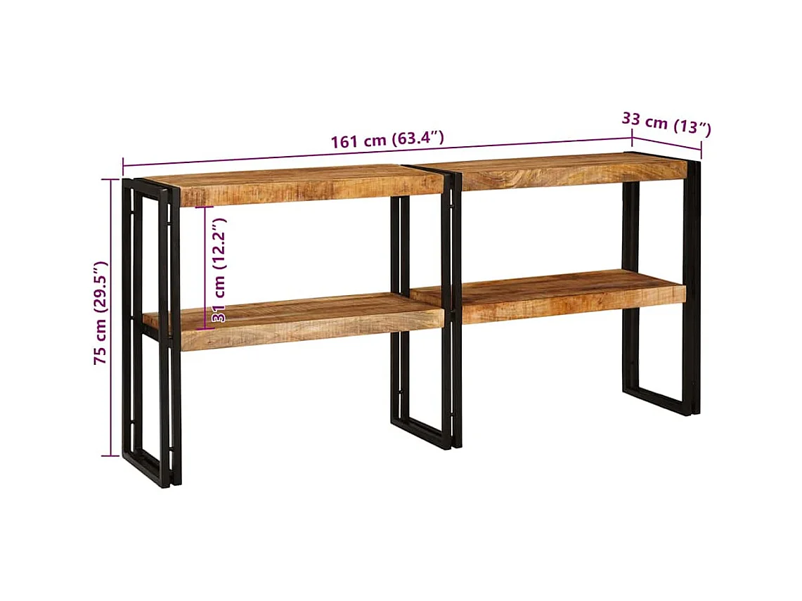Konsolentisch mit Regal Braun 160 x 33 x 75 cm Massivholz Mango