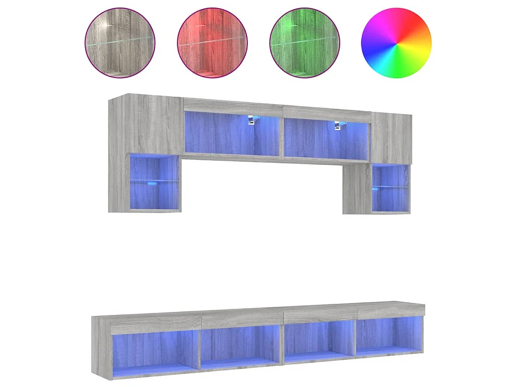 Mobili TV a Muro con LED 6pz Grigio Sonoma Legno Multistrato