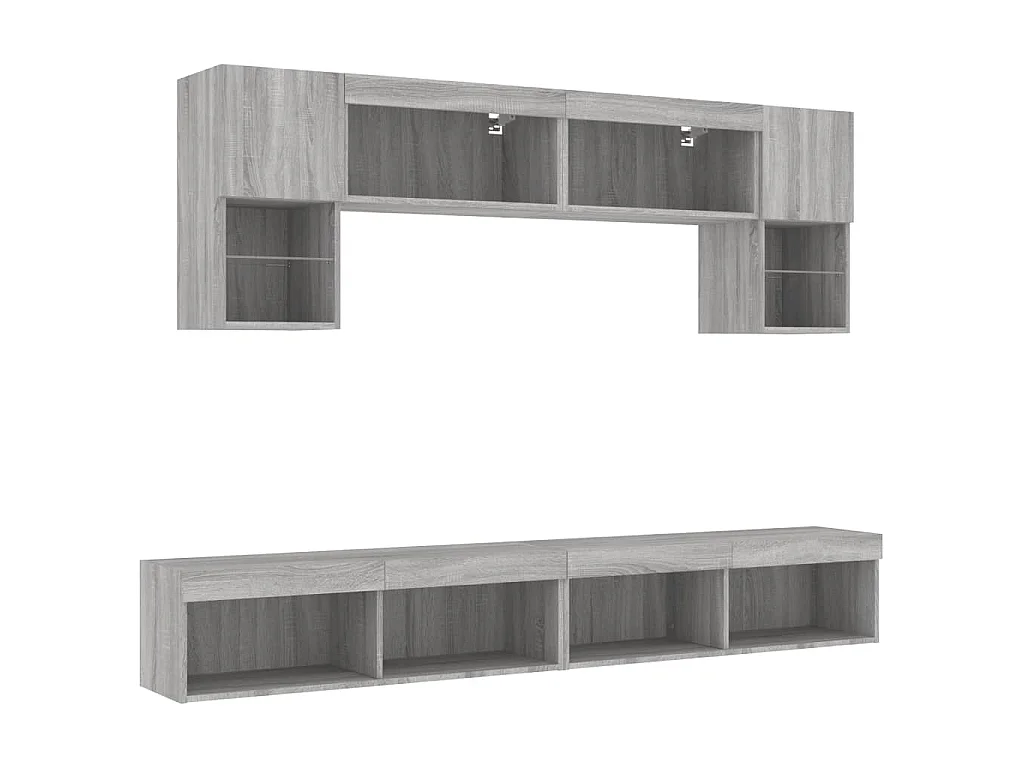 Mobili TV a Muro con LED 6pz Grigio Sonoma Legno Multistrato