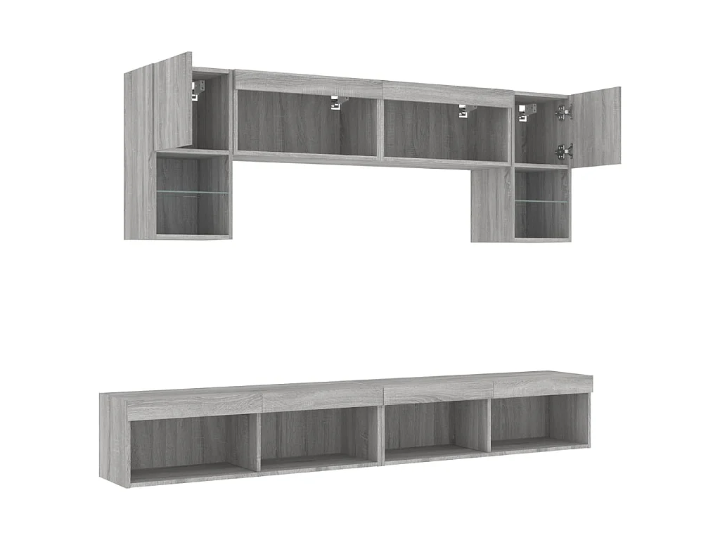 Mobili TV a Muro con LED 6pz Grigio Sonoma Legno Multistrato