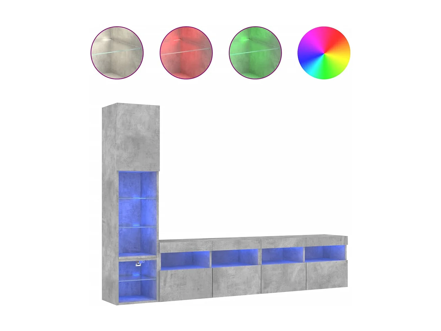 4-tlg. Wohnwand mit LED-Beleuchtung Betongrau Holzwerkstoff