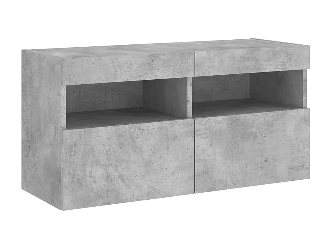 4-tlg. Wohnwand mit LED-Beleuchtung Betongrau Holzwerkstoff