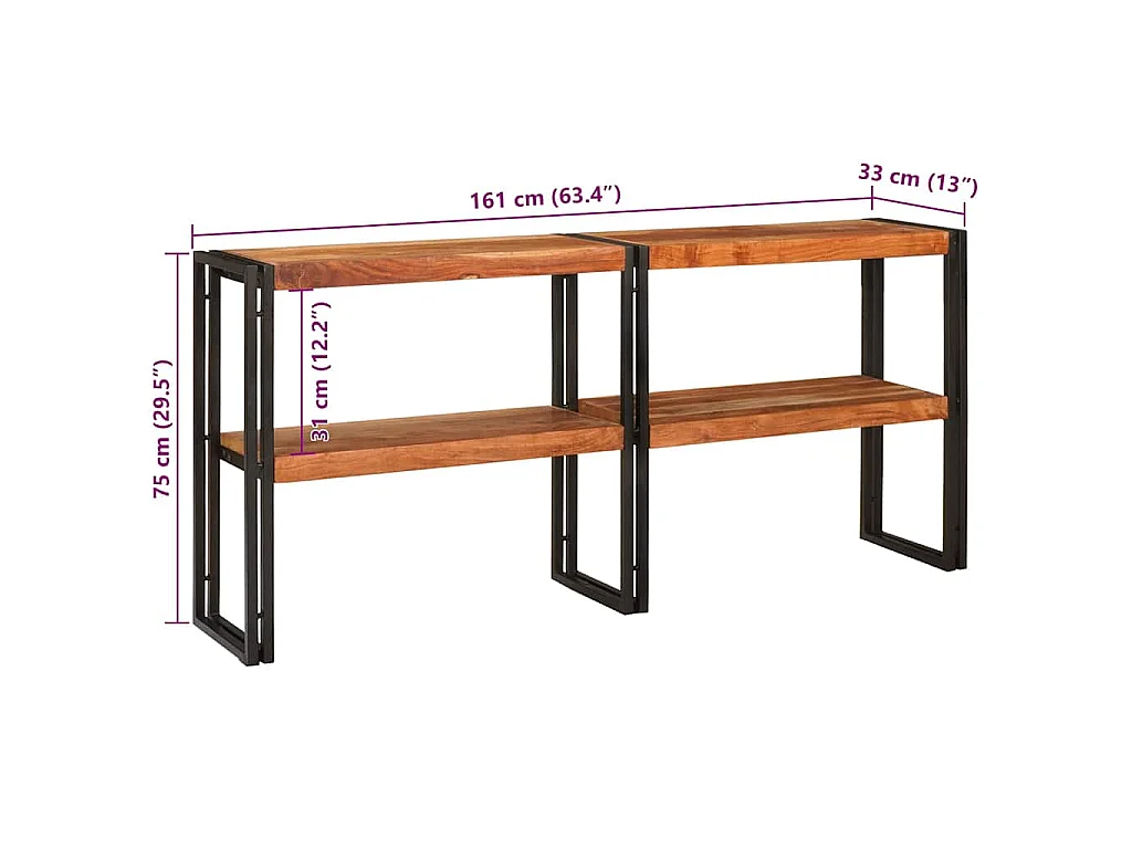 Wandtafel met plank Bruin 160 x 33 x 75 cm Massief Acaciahout