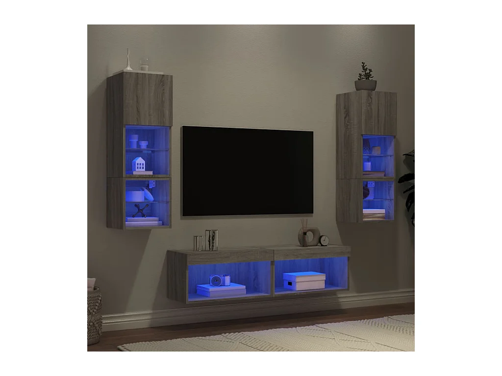 Unités murales TV avec LED 6 pcs gris sonoma bois d'ingénierie