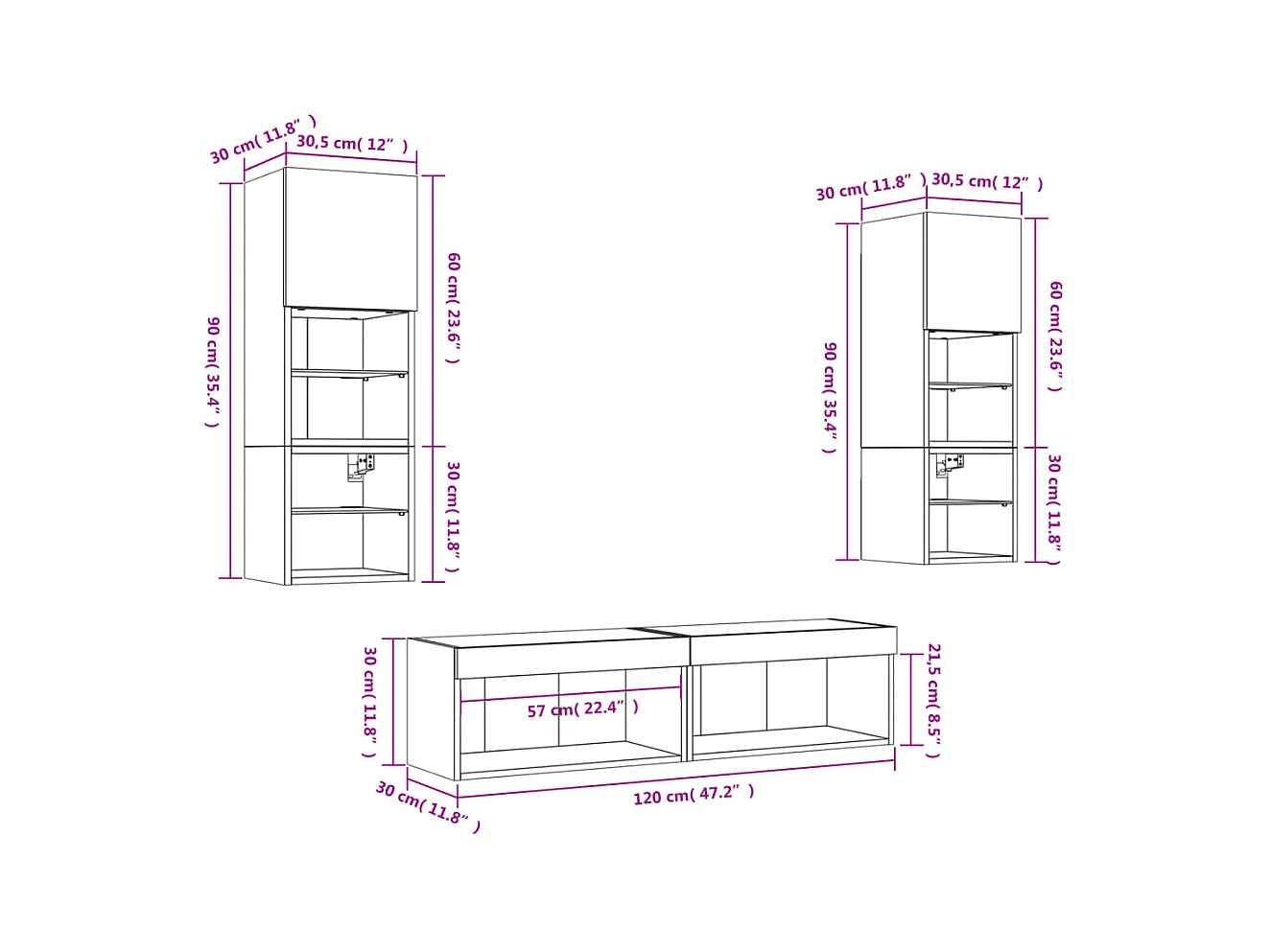 Unités murales TV avec LED 6 pcs gris sonoma bois d'ingénierie