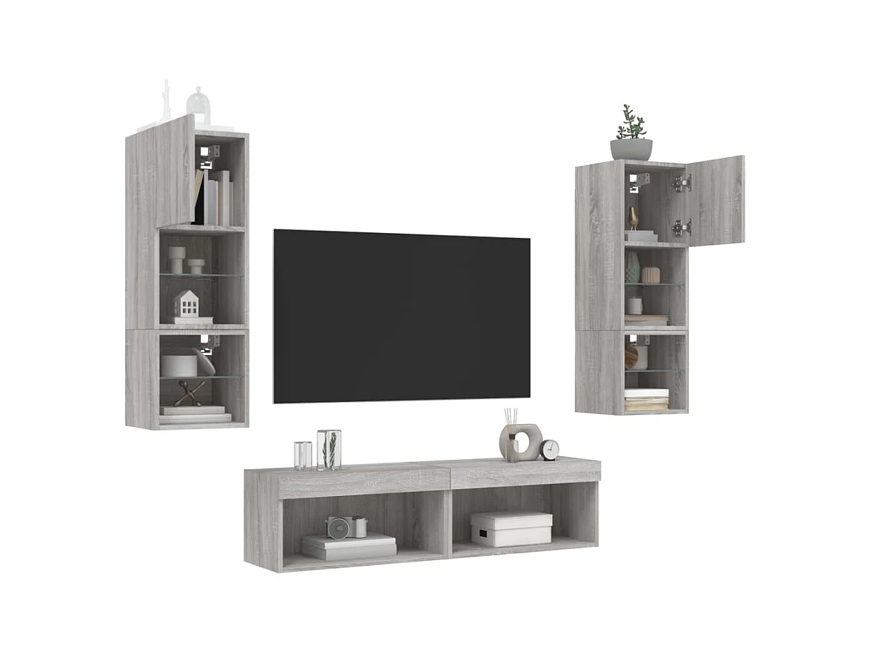 Unités murales TV avec LED 6 pcs gris sonoma bois d'ingénierie