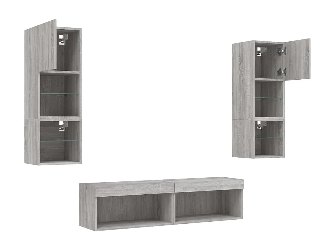 Unités murales TV avec LED 6 pcs gris sonoma bois d'ingénierie