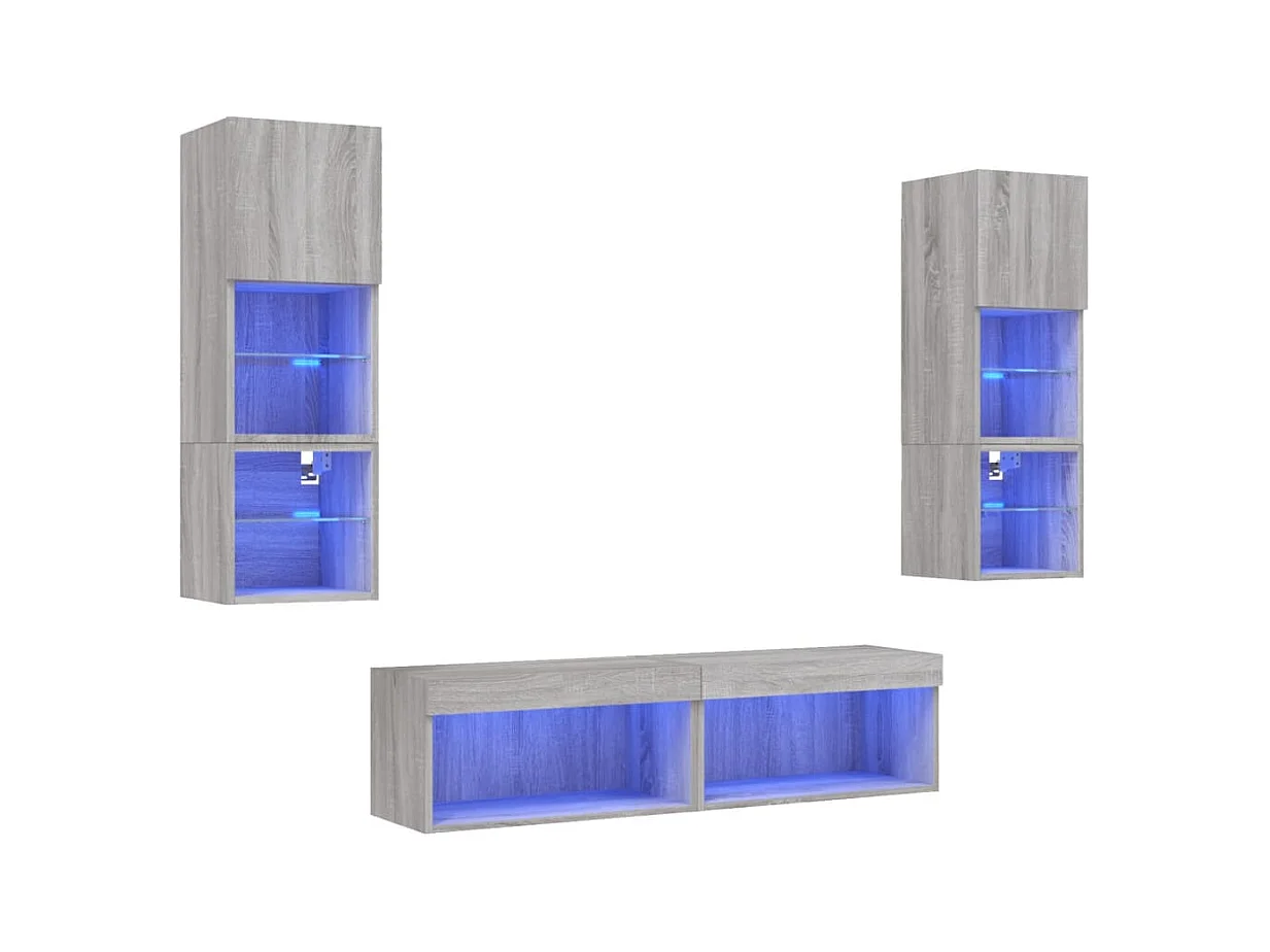 Unités murales TV avec LED 6 pcs gris sonoma bois d'ingénierie