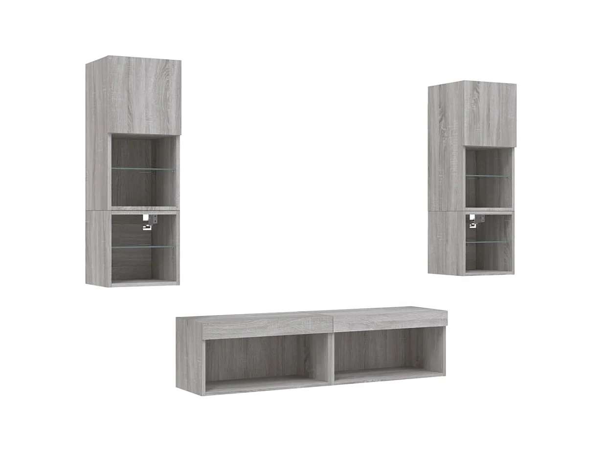 Unités murales TV avec LED 6 pcs gris sonoma bois d'ingénierie