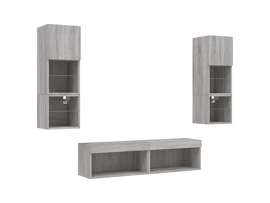 Muebles TV pared con LED 6 pzas madera ingeniería gris Sonoma