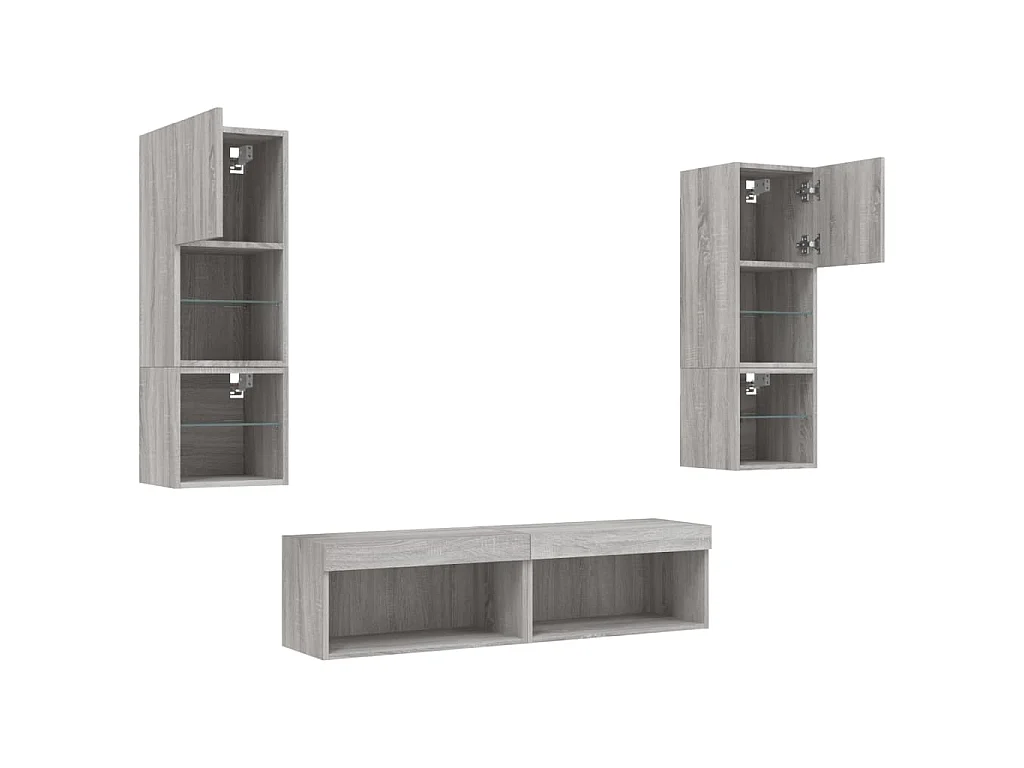 Muebles TV pared con LED 6 pzas madera ingeniería gris Sonoma