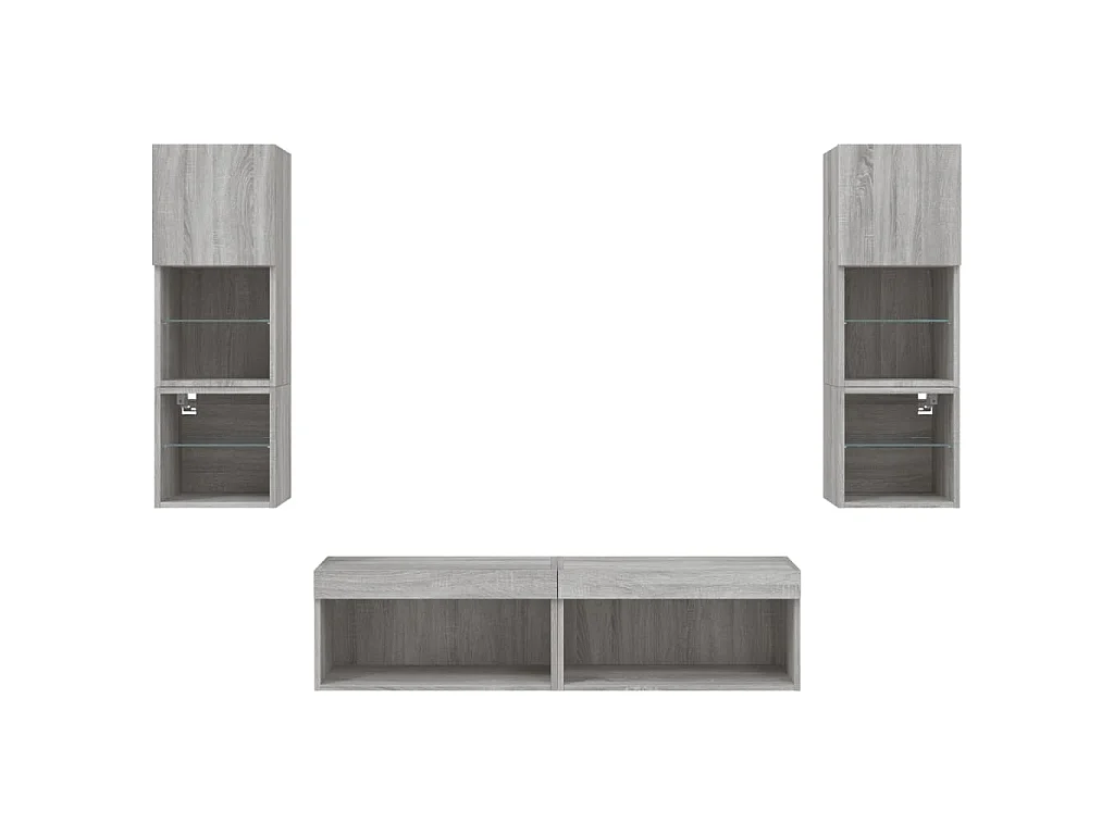 Muebles TV pared con LED 6 pzas madera ingeniería gris Sonoma