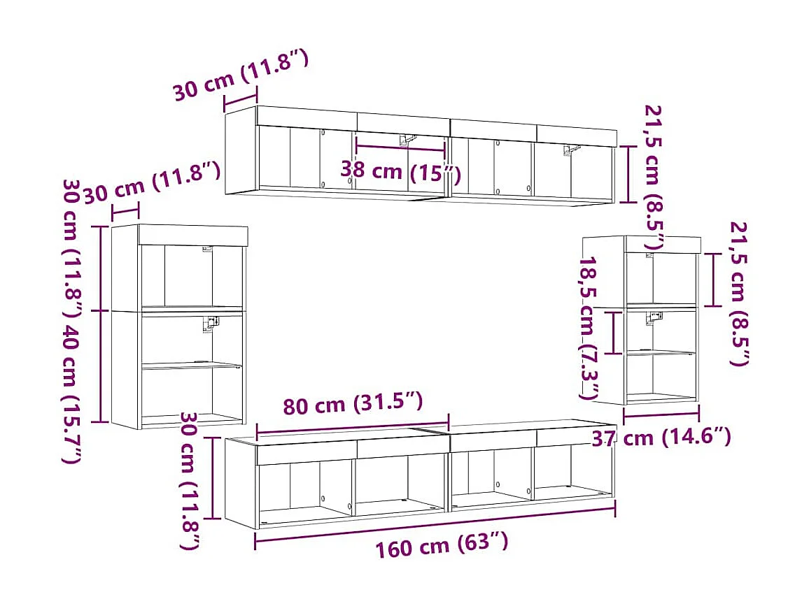 Set mobile TV 8 pcs Legno vecchio Legno multistrato