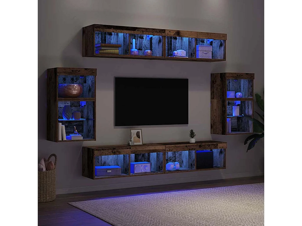 Conjunto de móvel de TV 8 unid. 37 x 30 x 70 cm Madeira antiga