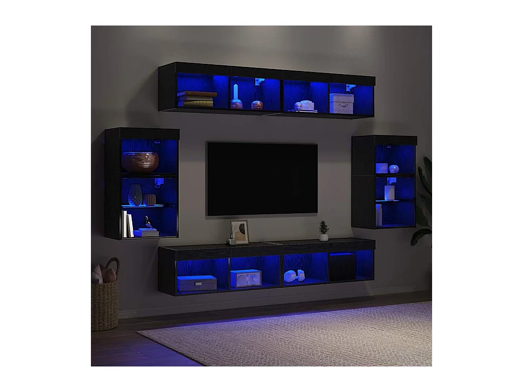 Centre de divertissement 8 pcs Chêne noir 40 x 28.5 x 40 cm