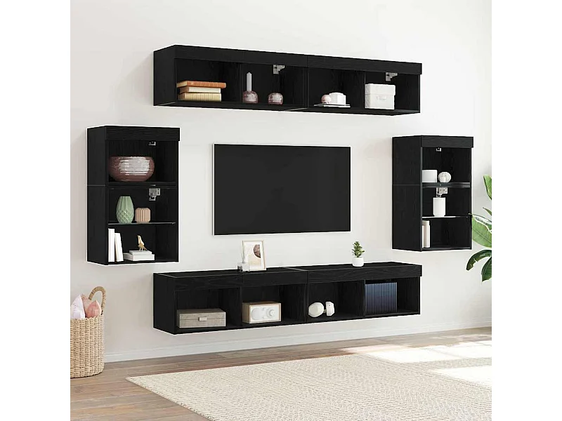 Conjunto de móvel de TV 8 pcs Carvalho preto Madeira processada