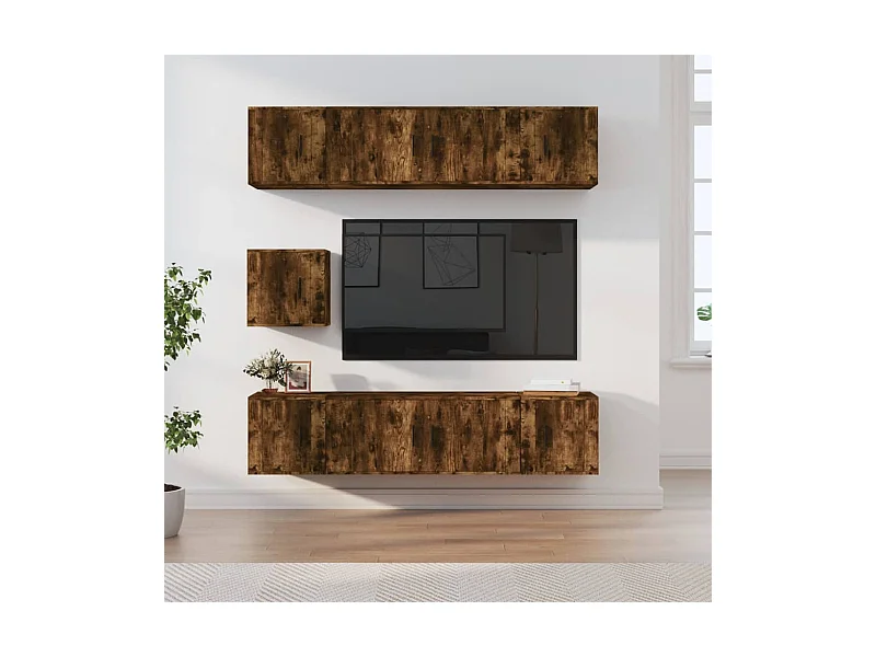 7-tlg. TV-Schrank-Set Räuchereiche Holzwerkstoff