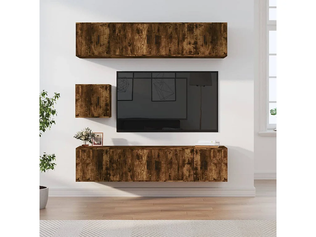 7-delige Tv-meubelset bewerkt hout gerookt eikenkleurig