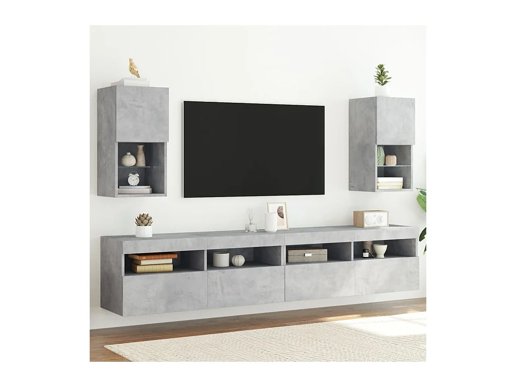 Meubles TV avec lumières LED 2 pcs gris béton 30,5x30x60 cm