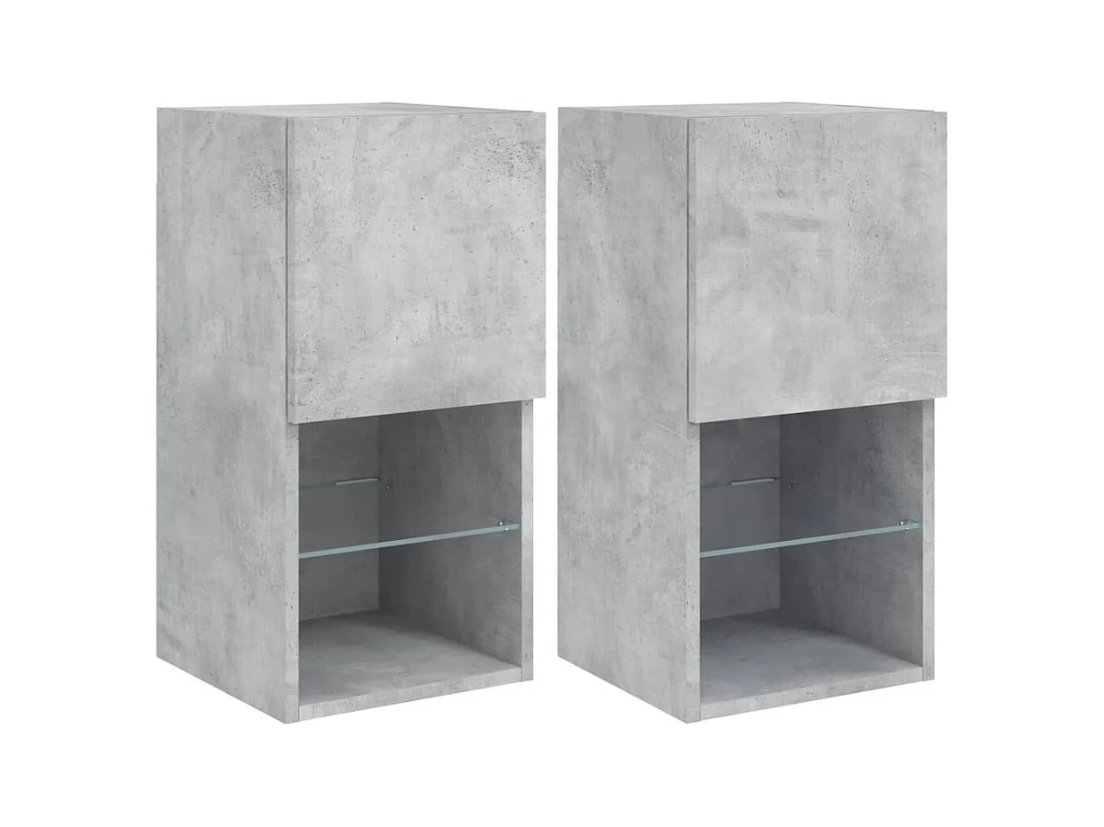 Meubles TV avec lumières LED 2 pcs gris béton 30,5x30x60 cm