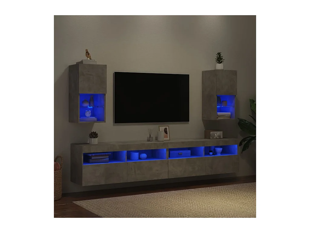 Meubles TV avec lumières LED 2 pcs gris béton 30,5x30x60 cm