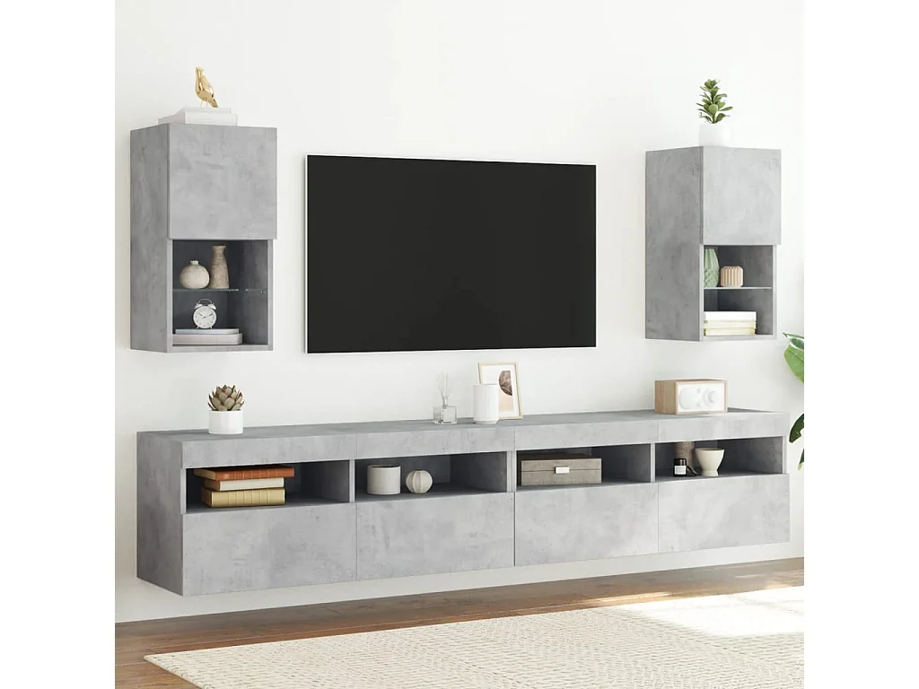 Mobili TV con Luci LED 2pz Grigio Cemento 30,5x30x60 cm