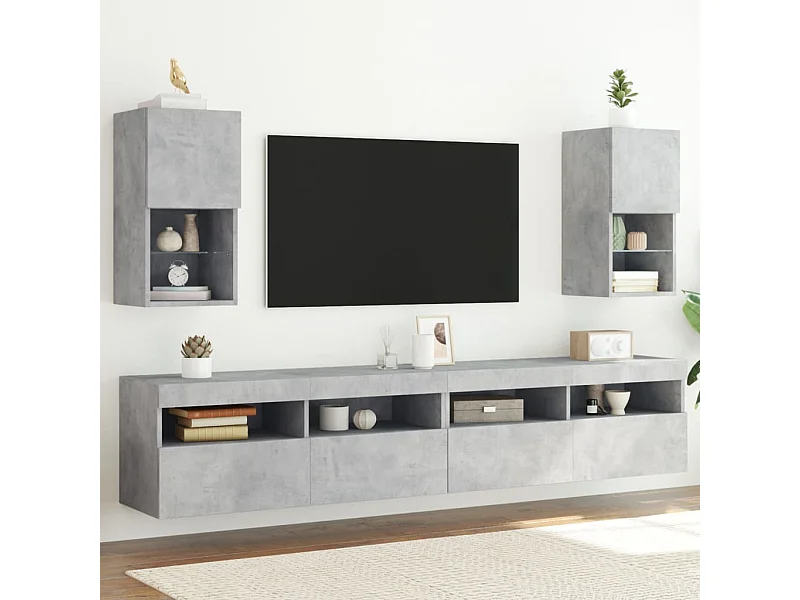 TV-Schränke mit LED-Leuchten 2 Stk. Betongrau 30,5x30x60 cm