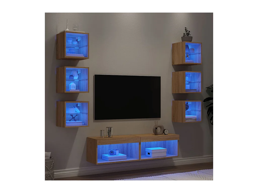 Unités murales TV avec LED 8 pcs chêne sonoma bois d'ingénierie