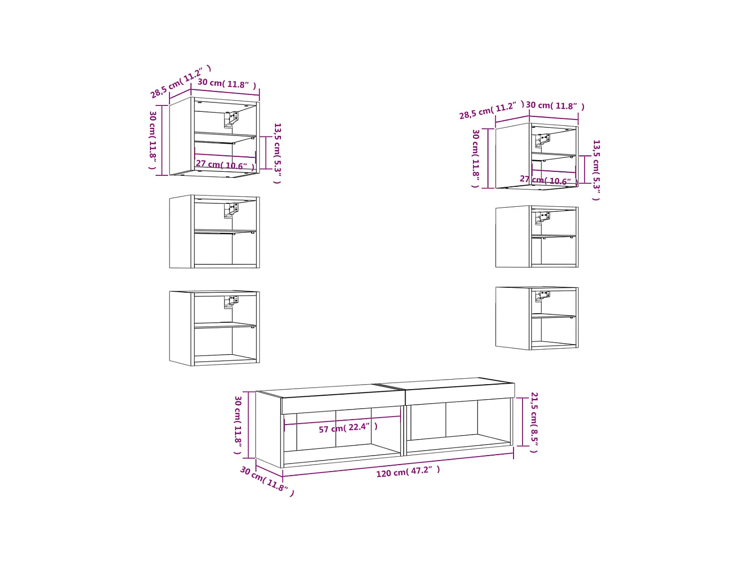 Unités murales TV avec LED 8 pcs chêne sonoma bois d'ingénierie